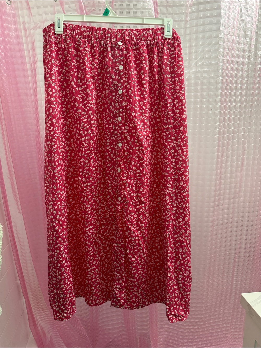 Plus size pink Floral Button-Front maxi  Skirt